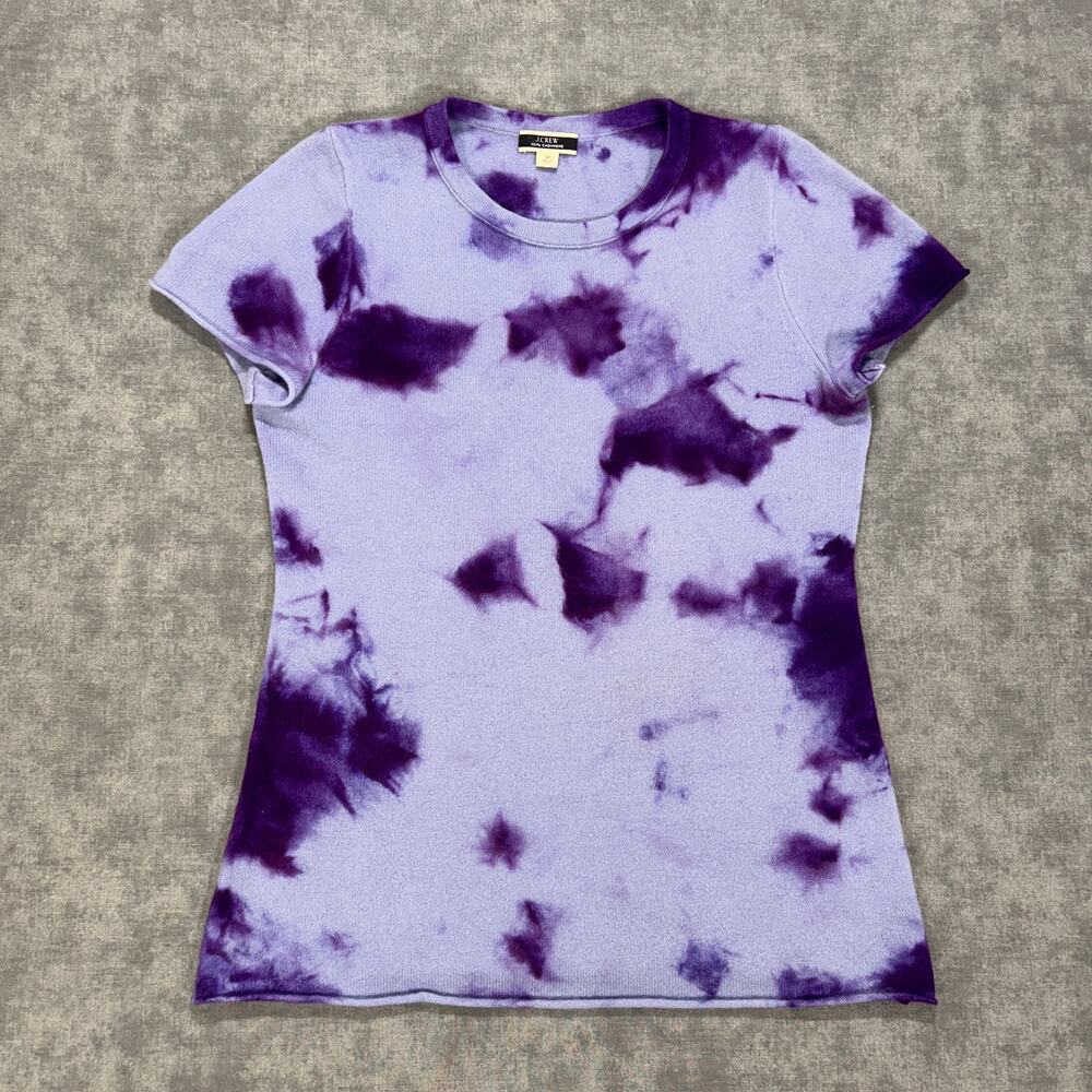 J Crew Collection 100% Cashmere Tye Dye short sleeve sweater tee purple wms S